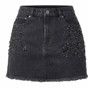 Free People Womens Shine Bright Shine Far Black Beaded Denim Mini Skirt